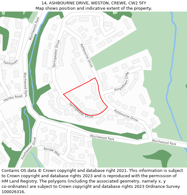 14, ASHBOURNE DRIVE, WESTON, CREWE, CW2 5FY: Location map and indicative extent of plot