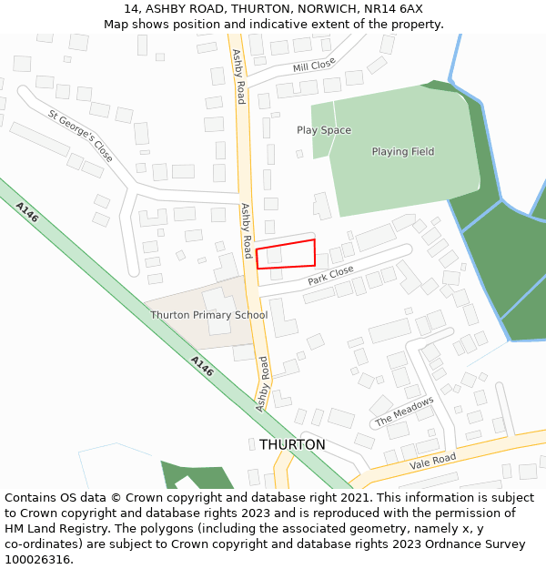 14, ASHBY ROAD, THURTON, NORWICH, NR14 6AX: Location map and indicative extent of plot