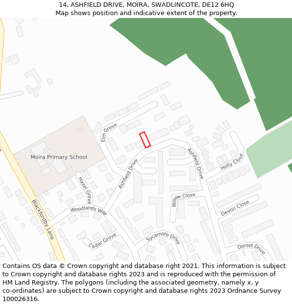 14, ASHFIELD DRIVE, MOIRA, SWADLINCOTE, DE12 6HQ: Location map and indicative extent of plot