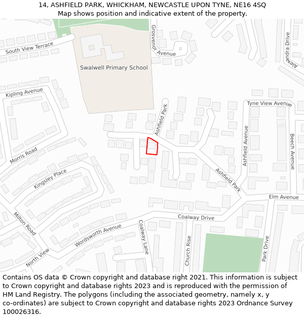 14, ASHFIELD PARK, WHICKHAM, NEWCASTLE UPON TYNE, NE16 4SQ: Location map and indicative extent of plot