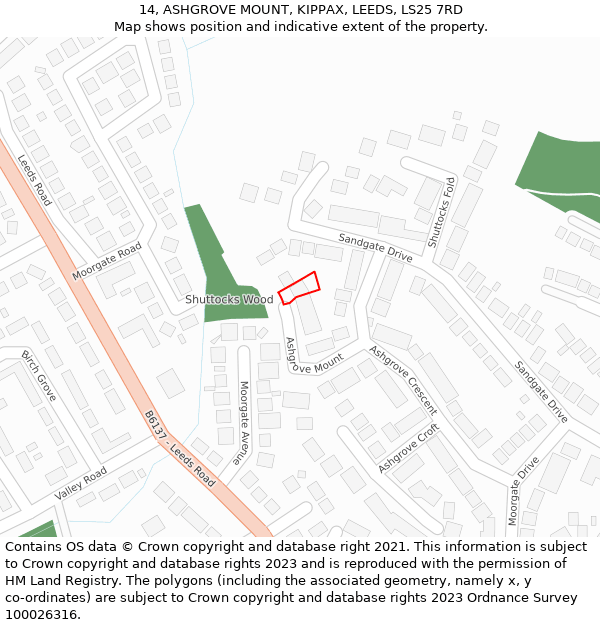 14, ASHGROVE MOUNT, KIPPAX, LEEDS, LS25 7RD: Location map and indicative extent of plot