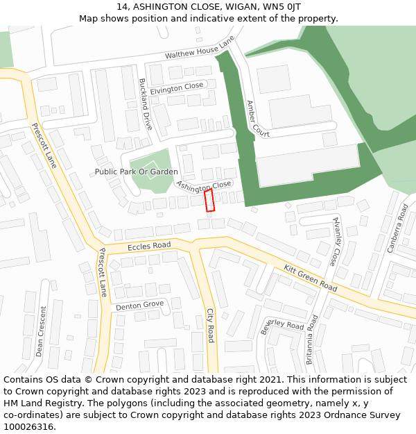 14, ASHINGTON CLOSE, WIGAN, WN5 0JT: Location map and indicative extent of plot