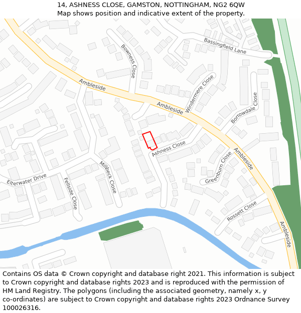 14, ASHNESS CLOSE, GAMSTON, NOTTINGHAM, NG2 6QW: Location map and indicative extent of plot