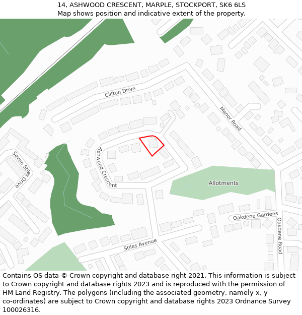 14, ASHWOOD CRESCENT, MARPLE, STOCKPORT, SK6 6LS: Location map and indicative extent of plot