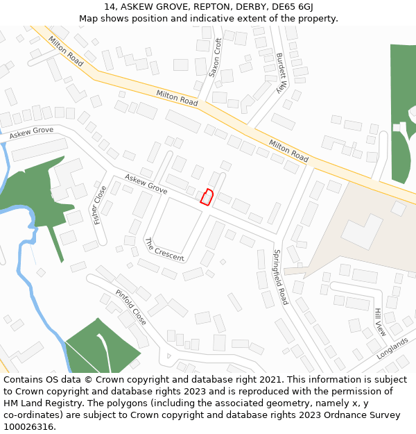 14, ASKEW GROVE, REPTON, DERBY, DE65 6GJ: Location map and indicative extent of plot