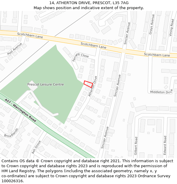 14, ATHERTON DRIVE, PRESCOT, L35 7AG: Location map and indicative extent of plot