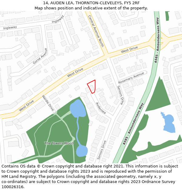 14, AUDEN LEA, THORNTON-CLEVELEYS, FY5 2RF: Location map and indicative extent of plot