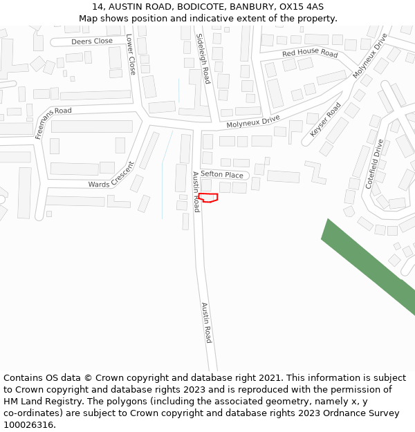14, AUSTIN ROAD, BODICOTE, BANBURY, OX15 4AS: Location map and indicative extent of plot