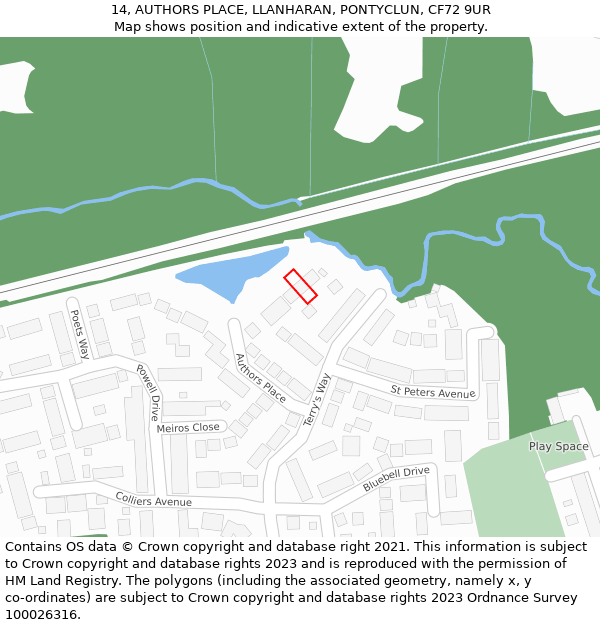 14, AUTHORS PLACE, LLANHARAN, PONTYCLUN, CF72 9UR: Location map and indicative extent of plot