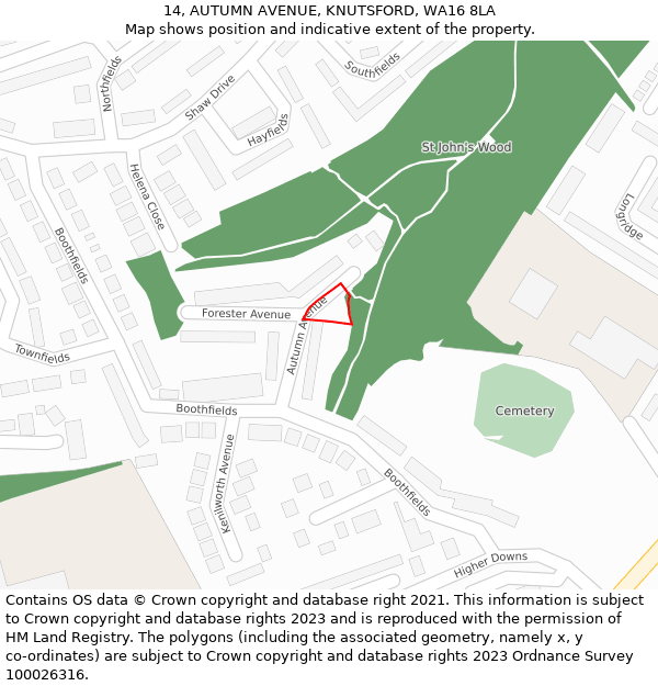 14, AUTUMN AVENUE, KNUTSFORD, WA16 8LA: Location map and indicative extent of plot