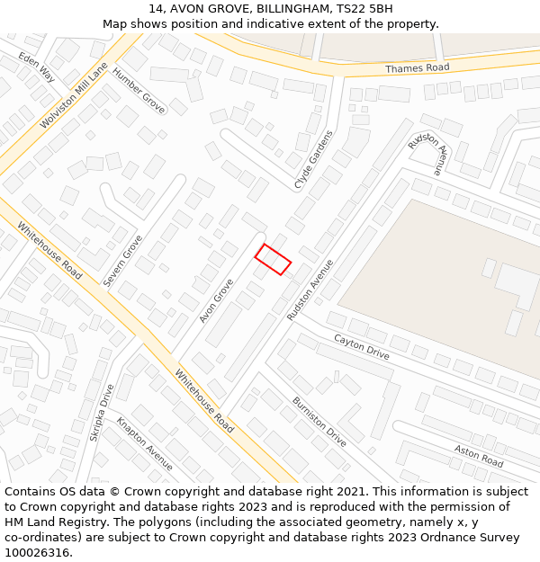 14, AVON GROVE, BILLINGHAM, TS22 5BH: Location map and indicative extent of plot