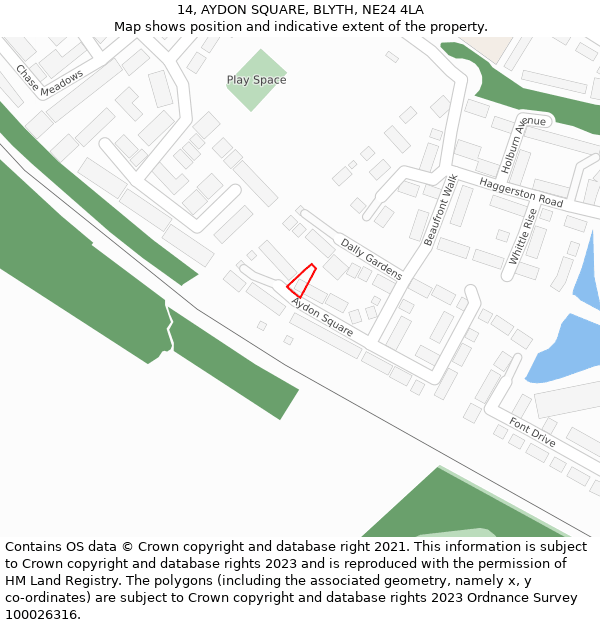 14, AYDON SQUARE, BLYTH, NE24 4LA: Location map and indicative extent of plot
