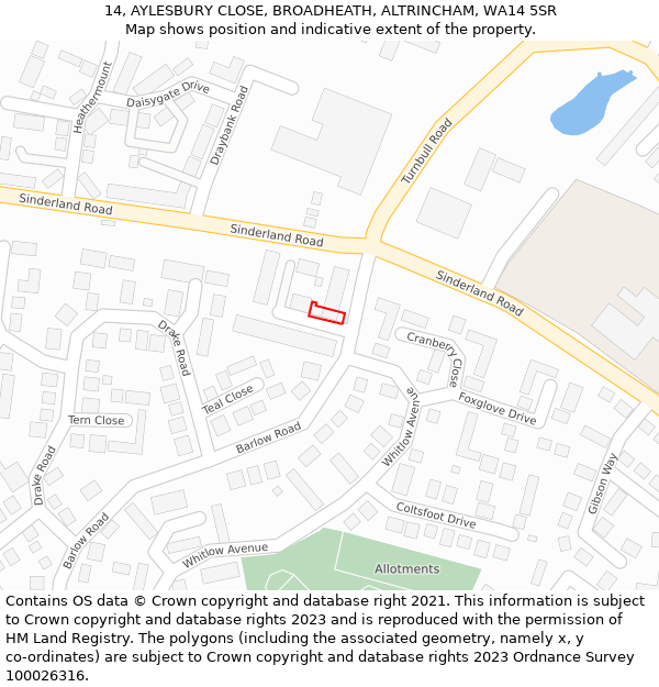 14, AYLESBURY CLOSE, BROADHEATH, ALTRINCHAM, WA14 5SR: Location map and indicative extent of plot