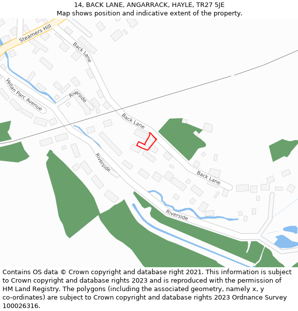 14, BACK LANE, ANGARRACK, HAYLE, TR27 5JE: Location map and indicative extent of plot