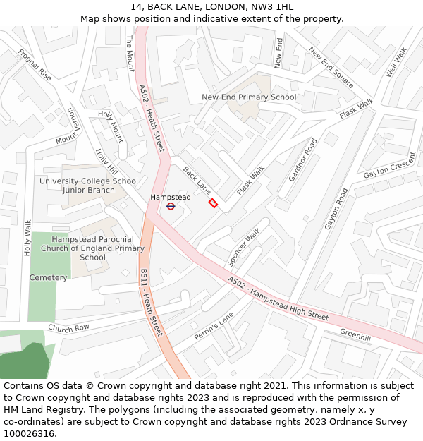 14, BACK LANE, LONDON, NW3 1HL: Location map and indicative extent of plot