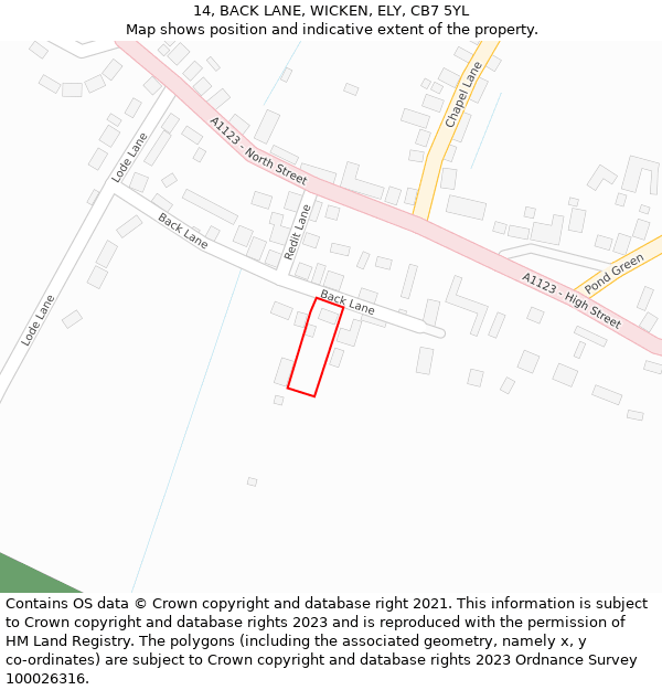 14, BACK LANE, WICKEN, ELY, CB7 5YL: Location map and indicative extent of plot