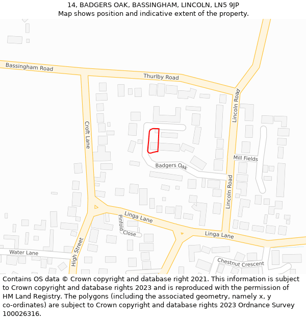 14, BADGERS OAK, BASSINGHAM, LINCOLN, LN5 9JP: Location map and indicative extent of plot