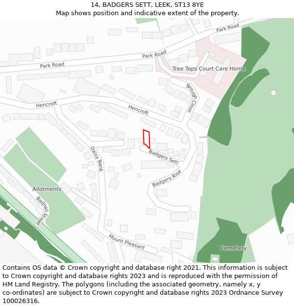 14, BADGERS SETT, LEEK, ST13 8YE: Location map and indicative extent of plot