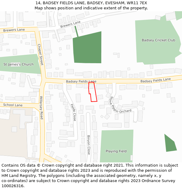 14, BADSEY FIELDS LANE, BADSEY, EVESHAM, WR11 7EX: Location map and indicative extent of plot