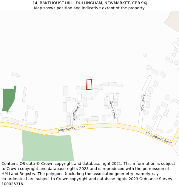 14, BAKEHOUSE HILL, DULLINGHAM, NEWMARKET, CB8 9XJ: Location map and indicative extent of plot