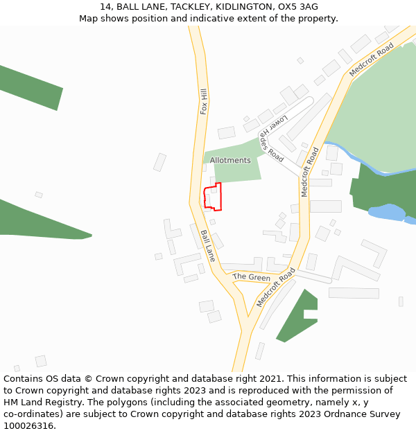 14, BALL LANE, TACKLEY, KIDLINGTON, OX5 3AG: Location map and indicative extent of plot