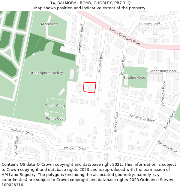 14, BALMORAL ROAD, CHORLEY, PR7 1LQ: Location map and indicative extent of plot