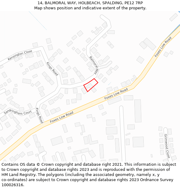 14, BALMORAL WAY, HOLBEACH, SPALDING, PE12 7RP: Location map and indicative extent of plot