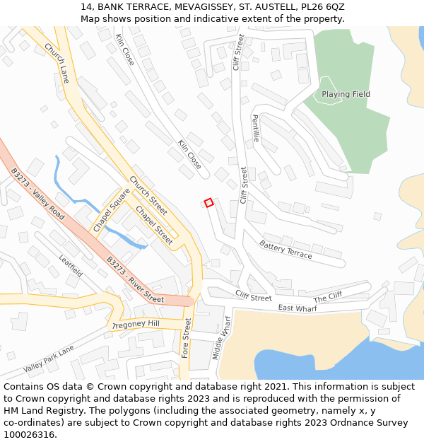 14, BANK TERRACE, MEVAGISSEY, ST. AUSTELL, PL26 6QZ: Location map and indicative extent of plot