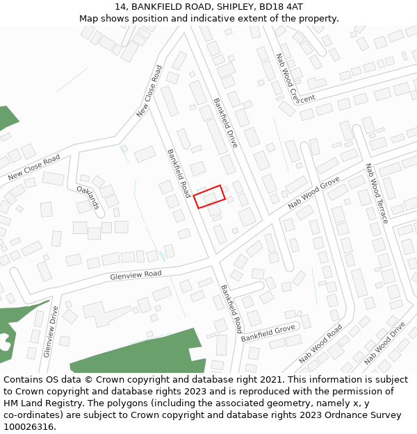 14, BANKFIELD ROAD, SHIPLEY, BD18 4AT: Location map and indicative extent of plot