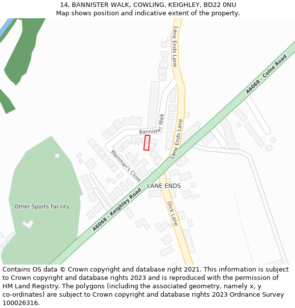 14, BANNISTER WALK, COWLING, KEIGHLEY, BD22 0NU: Location map and indicative extent of plot