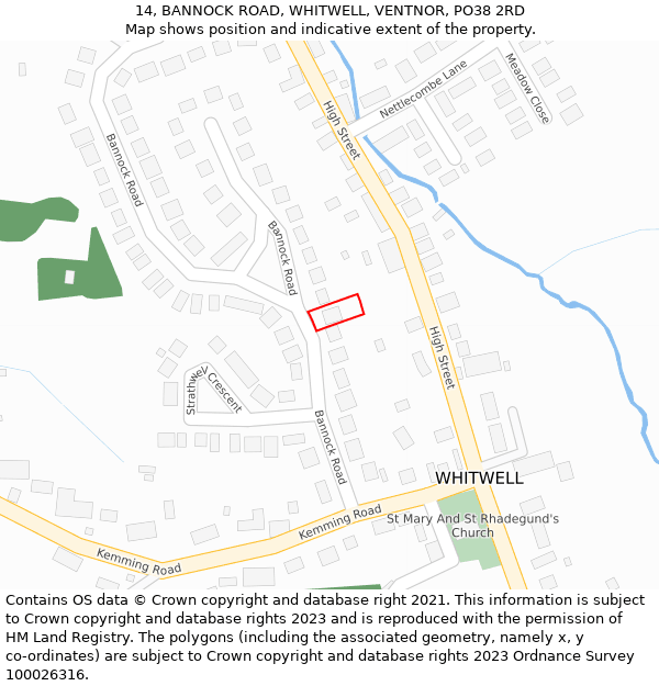 14, BANNOCK ROAD, WHITWELL, VENTNOR, PO38 2RD: Location map and indicative extent of plot