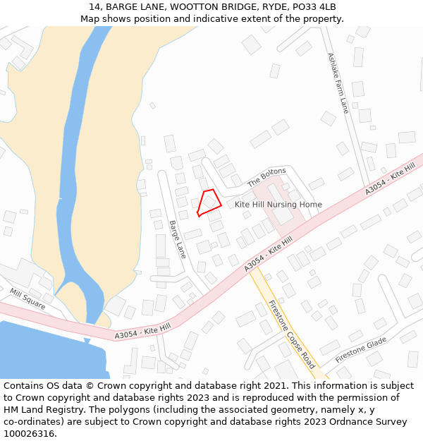 14, BARGE LANE, WOOTTON BRIDGE, RYDE, PO33 4LB: Location map and indicative extent of plot