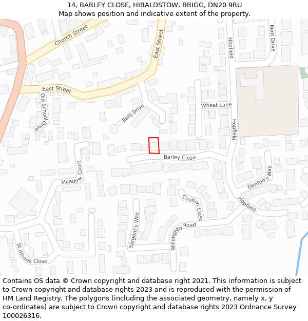 14, BARLEY CLOSE, HIBALDSTOW, BRIGG, DN20 9RU: Location map and indicative extent of plot