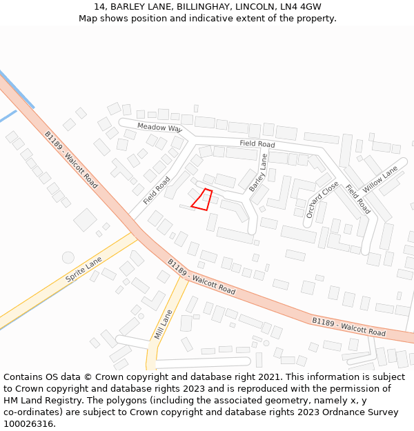 14, BARLEY LANE, BILLINGHAY, LINCOLN, LN4 4GW: Location map and indicative extent of plot