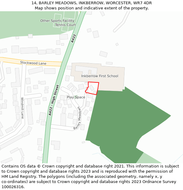 14, BARLEY MEADOWS, INKBERROW, WORCESTER, WR7 4DR: Location map and indicative extent of plot