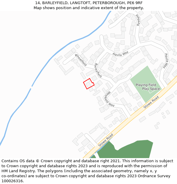 14, BARLEYFIELD, LANGTOFT, PETERBOROUGH, PE6 9RF: Location map and indicative extent of plot