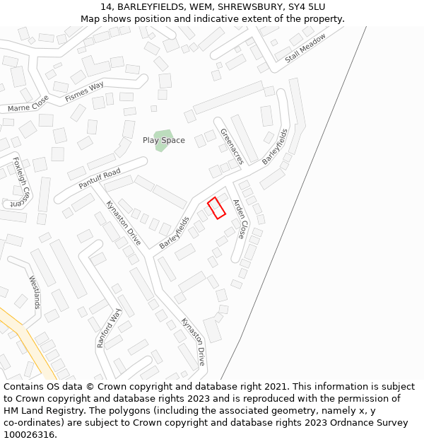 14, BARLEYFIELDS, WEM, SHREWSBURY, SY4 5LU: Location map and indicative extent of plot