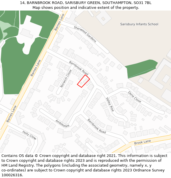 14, BARNBROOK ROAD, SARISBURY GREEN, SOUTHAMPTON, SO31 7BL: Location map and indicative extent of plot