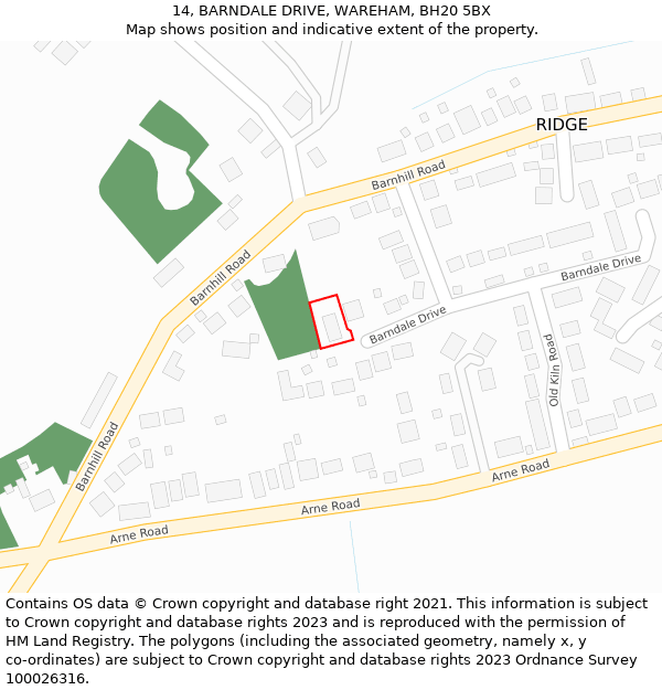 14, BARNDALE DRIVE, WAREHAM, BH20 5BX: Location map and indicative extent of plot