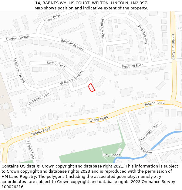 14, BARNES WALLIS COURT, WELTON, LINCOLN, LN2 3SZ: Location map and indicative extent of plot