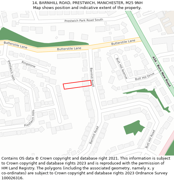 14, BARNHILL ROAD, PRESTWICH, MANCHESTER, M25 9NH: Location map and indicative extent of plot