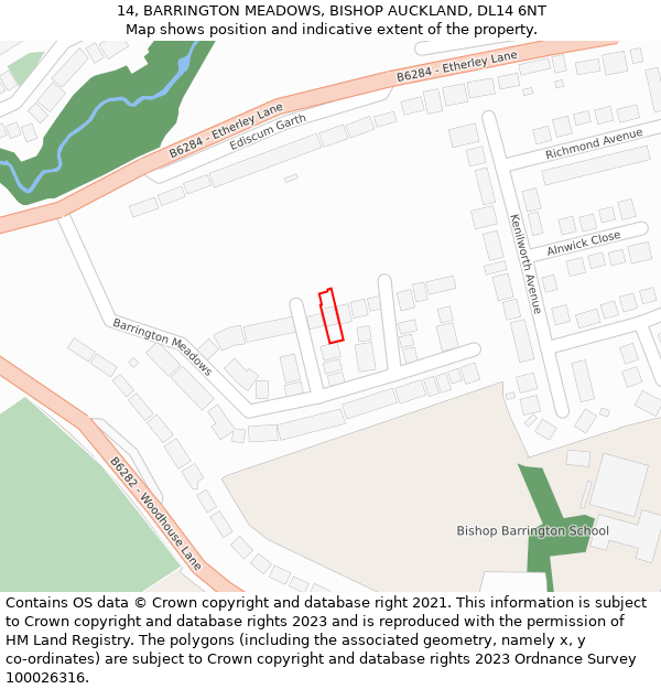 14, BARRINGTON MEADOWS, BISHOP AUCKLAND, DL14 6NT: Location map and indicative extent of plot
