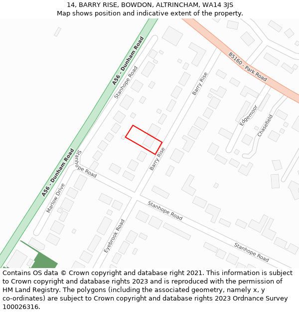 14, BARRY RISE, BOWDON, ALTRINCHAM, WA14 3JS: Location map and indicative extent of plot