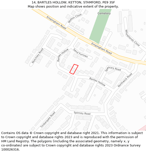 14, BARTLES HOLLOW, KETTON, STAMFORD, PE9 3SF: Location map and indicative extent of plot