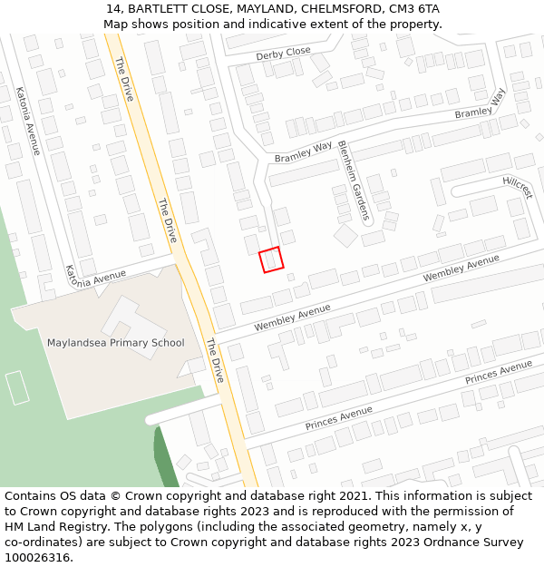 14, BARTLETT CLOSE, MAYLAND, CHELMSFORD, CM3 6TA: Location map and indicative extent of plot