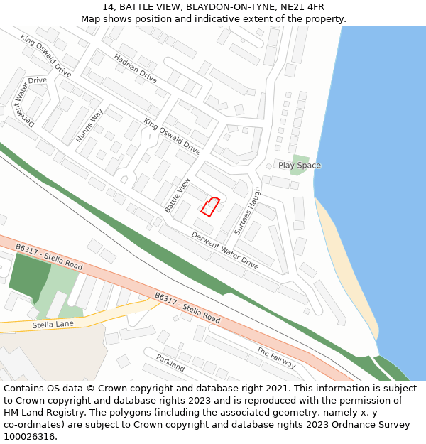 14, BATTLE VIEW, BLAYDON-ON-TYNE, NE21 4FR: Location map and indicative extent of plot
