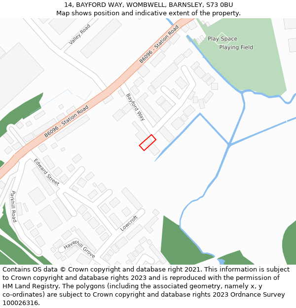 14, BAYFORD WAY, WOMBWELL, BARNSLEY, S73 0BU: Location map and indicative extent of plot