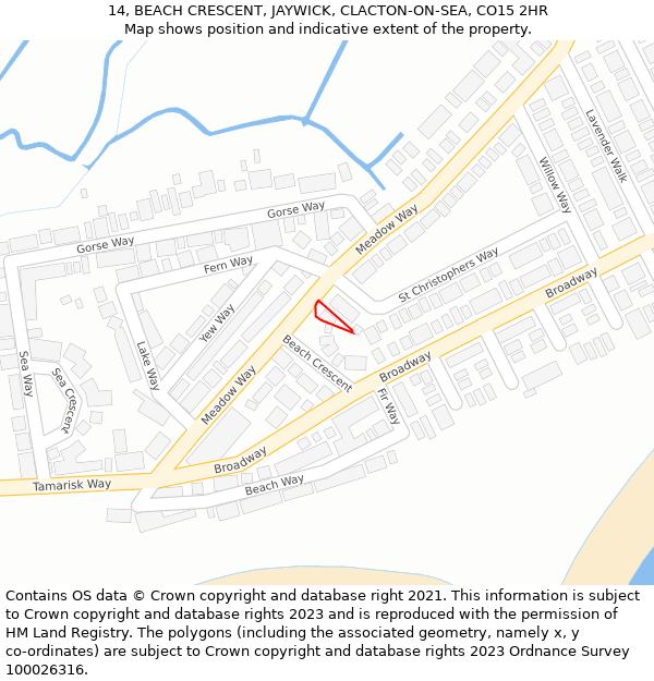 14, BEACH CRESCENT, JAYWICK, CLACTON-ON-SEA, CO15 2HR: Location map and indicative extent of plot