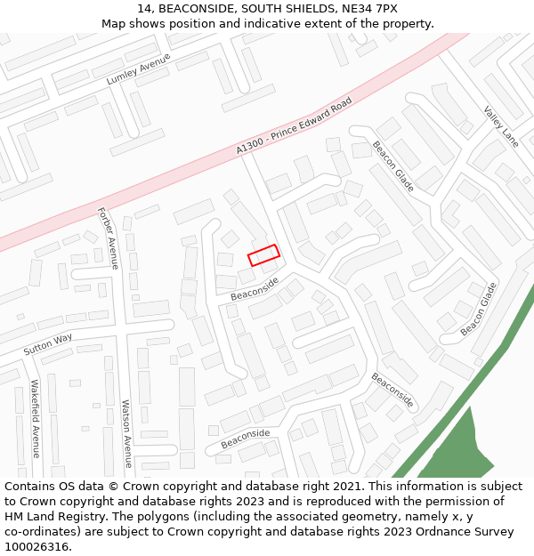 14, BEACONSIDE, SOUTH SHIELDS, NE34 7PX: Location map and indicative extent of plot