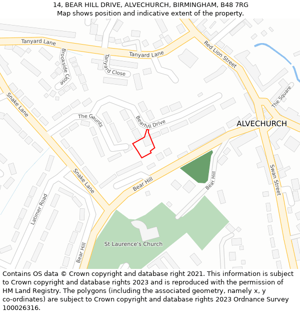 14, BEAR HILL DRIVE, ALVECHURCH, BIRMINGHAM, B48 7RG: Location map and indicative extent of plot